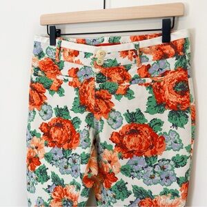 Anthropologie Cartonnier Floral Print Charlie Cropped Cigarette Trousers Size 6